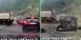 ¡De terror! Enormes rocas se desprende sobre carretera y aplasta 3 vehículos en la India