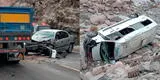 Arequipa: auto con familia completa impacta contra miniván turístico, que cae a abismo, y hay 14 heridos