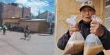 Huancayo: adultos mayores en situación de pobreza reciben menú en bolsa y comen en la calle