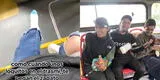 Jóvenes ayudan a pegar la suela de una zapatilla en pleno bus, pero detalle es viral en TikTok