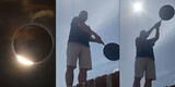 Hombre recrea Eclipse Solar con sartén y se vuelve viral con resultado: “Primer eclipse que veo”