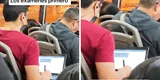 Joven peruano sorprende al hacer su tarea con laptop dentro de bus y en TikTok lo vacilan