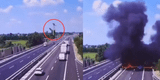 Avioneta cae en plena autopista y estalla: pareja muere calcinada y varios autos arden sin control