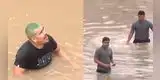 Hombre fue intervenido por ingresar a nadar en bypass inundado de VMT y acercarse a un bus atrapado tras fuertes lluvias en Lima
