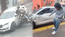 ¡Salieron volando! Raquereteros chocan contra camioneta en el Rímac tras robarle celular a una escolar