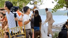 Novia se casaba frente al mar, pero terremoto los sorprende: inédito video es viral