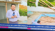 Reportero de Canal N se cae EN VIVO a la piscina de Susana Villarán en Lurín ¿Cómo así?