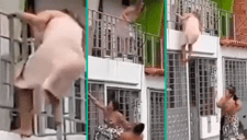 ¡Dramático escape! Amante semidesnuda salta de un segundo piso para huir de la furia de la esposa engañada
