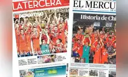 La celebración de los chilenos con el trofeo y el júbilo de la prensa La celebración de los chilenos con el trofeo y el júbilo de la prensa