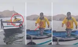 Heladero navega en el mar peruano para llegar a otras embarcaciones y vender sus productos. Heladero navega en el mar peruano para llegar a otras embarcaciones y vender sus productos.