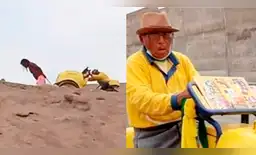 Heladero de D'Onofrio es ayudado por un bañista al no poder cruzar pendiente en Huacho. Heladero de D'Onofrio es ayudado por un bañista al no poder cruzar pendiente en Huacho.