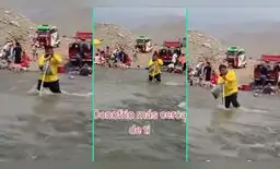 El heladero de D'onofrio no se amilanó al caudeloso rio y fue viral en TikTok. El heladero de D'onofrio no se amilanó al caudeloso rio y fue viral en TikTok.