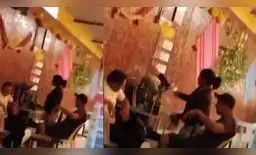 Mujer agrediendo a su pareja cuando estaba con sus amigos.