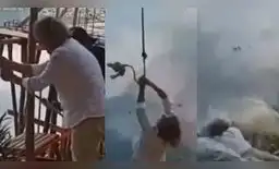 Viceministra de Turismo cae a laguna de Oxapampa cuando intenta balancearse en soga