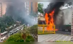Furgoneta se incendia en la av. Javier Prado y el tráfico se paraliza en el cruce de San Isidro con dirección a San Miguel