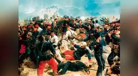 Pintura representativa de la gesta heroica de Francisco Bolognesi en la Batalla de Arica.