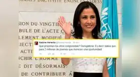 Nadine Heredia deja clara su posición en Twitter: no desea que el Congreso deroge Ley Pulpín. Nadine Heredia deja clara su posición en Twitter: no desea que el Congreso deroge Ley Pulpín.