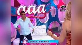 Geni Alves y Jaime Ridoutt. Garota lo bañó con agua durante corte comercial. Geni Alves y Jaime Ridoutt. Garota lo bañó con agua durante corte comercial.