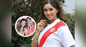 Bella combatiente luce orgulllosa la camiseta peruana