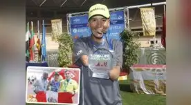 Efraín Sotacuro con los trofeos con que fue reconocido, la medalla de oro y una placa tras su sensacional triunfo en España. Efraín Sotacuro con los trofeos con que fue reconocido, la medalla de oro y una placa tras su sensacional triunfo en España.