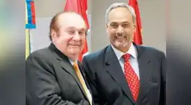 Manuel Burga y Nicolás Leoz durante una reunión de la Conmebol en Asunción