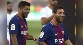 Suárez y Messi celebran al final del encuentro