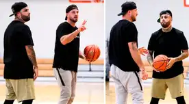 Nicky Jam juega baloncesto.