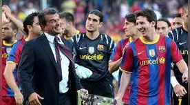 Laporta que postula nuevamente a la presidencia del Barcelona da respaldo a Messi.