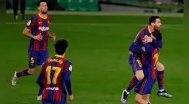 Festejo  por el gol de Messi que significó el empate transitorio 1-1  con Betis.