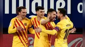 Festejo de Messi y compañía por el primer gol de Barcelona ante Osasuna.