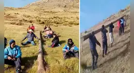 Padres de familia trasladaron poste por la empinada pendiente de la montaña Patapata. Padres de familia trasladaron poste por la empinada pendiente de la montaña Patapata.