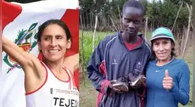 Gladys Tejeda apoya a joven deportista de escasos recursos y le regala sus zapatillas.