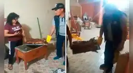Una pareja se animó a bailar mientras llevaban una bandeja con el chancho recién cocinado; sin embargo, sufrió un incidente. Foto: captura de YouTube