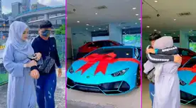La joven de 19 años sorprendió a su esposo con el lujoso auto.