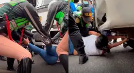 Mujer se mete debajo de cúster en San Juan de Lurigancho. Mujer se mete debajo de cúster en San Juan de Lurigancho.