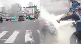 Vehículos se incendia y fiscalizadores de la ATU acuden a apagarlo. Vehículos se incendia y fiscalizadores de la ATU acuden a apagarlo.