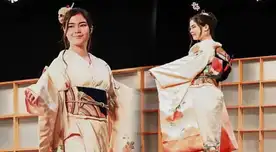 Kyara Villanella impacta al desfilar en kimono. Kyara Villanella impacta al desfilar en kimono.