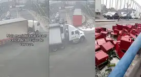 Una mala maniobra por parte del chofe hizo que toda la mercancía se cayera del tráiler.