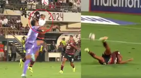 Alex Valera terminó en el piso tras golpe del arquero de Cusco FC, quien quiso evitar el gol.