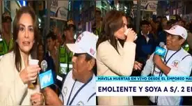 Mávila Huertas visita Gamarra y emolientero le recita un poema que la dejó sorprendida.