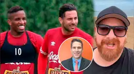 Jaime Ferraro se vacila de Jefferson Farfán y Paco Bazán se ríe de su comentario.
