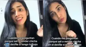 Peruana sorprende al vender chicha morada en el desfile, pese a recibir jugosa cifra de dinero en julio.