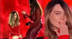 Belinda tropieza y cae mientras desfilaba, pero Anitta la ayudó.