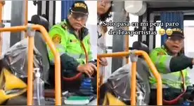 Policía 'la hace' de chofer para ayudar a pasajeros en paro de transportistas y peculiar video es tendencia.
