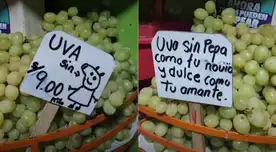 Peruana que vende uvas causa furor en redes con sus letreros.