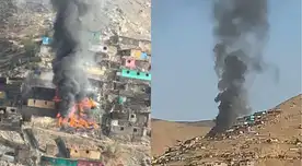 Incendio en Comas arrasa 4 casas cerca del cementerio de Belaúnde. Unidades de bomberos buscan controlar el siniestro en Comas.