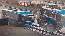 Cámaras muestras cómo un bus chocó fuertemente contra una valla metálita en plena Vía de Evitamiento