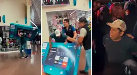 El hombre se ha vuelto viral en redes al intentar llevarse el  televisión que compró