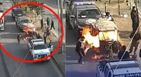Caos en VMT: pareja incendia su mototaxi para evitar que fiscalizadores la decomisen.