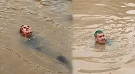 Hombre convirtió el bypass inundado en VMT en su piscina